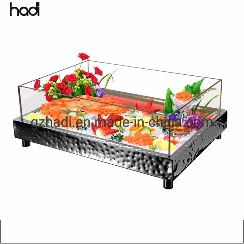 Buffet Equipment Hotel Sea Food Display Commercial LED Ice Bucket Acrylic Commercial Customised Size Rectangle Clear Acrylic Ice Bucket for Sale