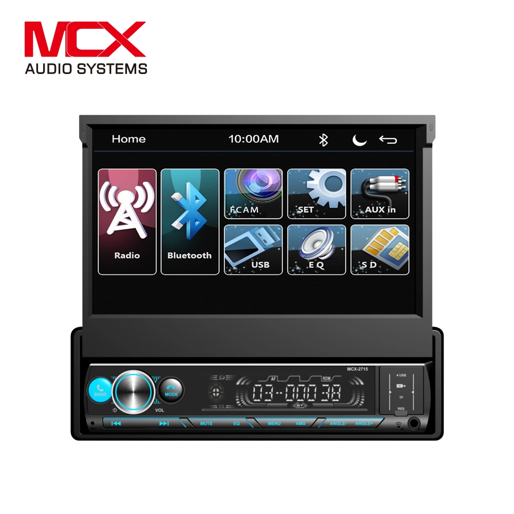 7 Inch Am/FM Motorized Flip out LED Media Touch Screen Single DIN Car Stereo CD & DVD Player Push to Talk Assistant Bluetooth Backup Camera Input