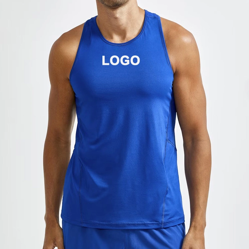 Gimnasio Gimnasio simple logotipo personalizado Racerbaack Camisetas de color azul para los hombres