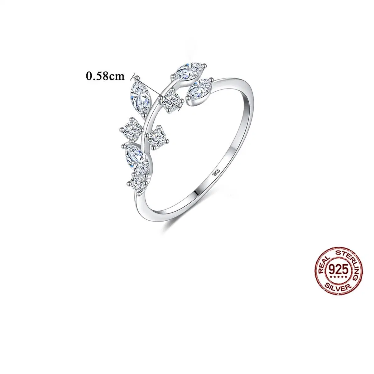 Anillo ajustable Diseño S925 anillo Abierto Plata anillo de hojas de flores Joyería de lujo ligera