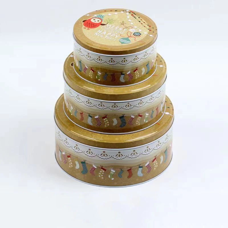 Printed Design Metal Tins with Lid 3-in-1 Empty Round Storage Tin Boxes, Travel Containers Boxes for Cookie, Biscuit, Cards Kitchen, Home Storage Set of 3