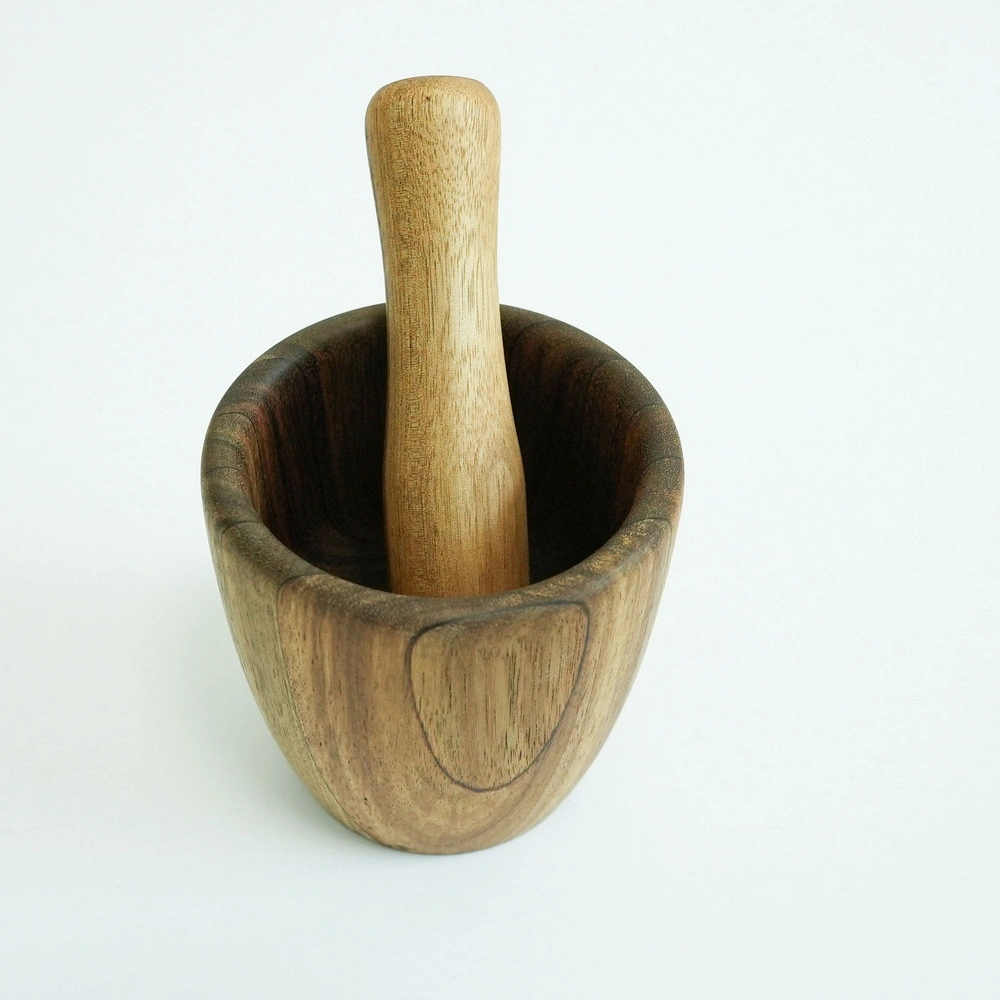 Factory Supply Wooden Mortar and Pestle Set Pepper Garlic Herb Spice Grinder Press Crusher Masher