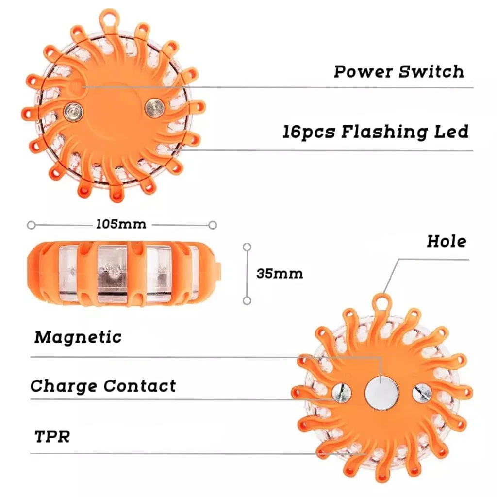 6 Pack IP66 Waterproof Rechargeable LED Road Flares with Suitcase