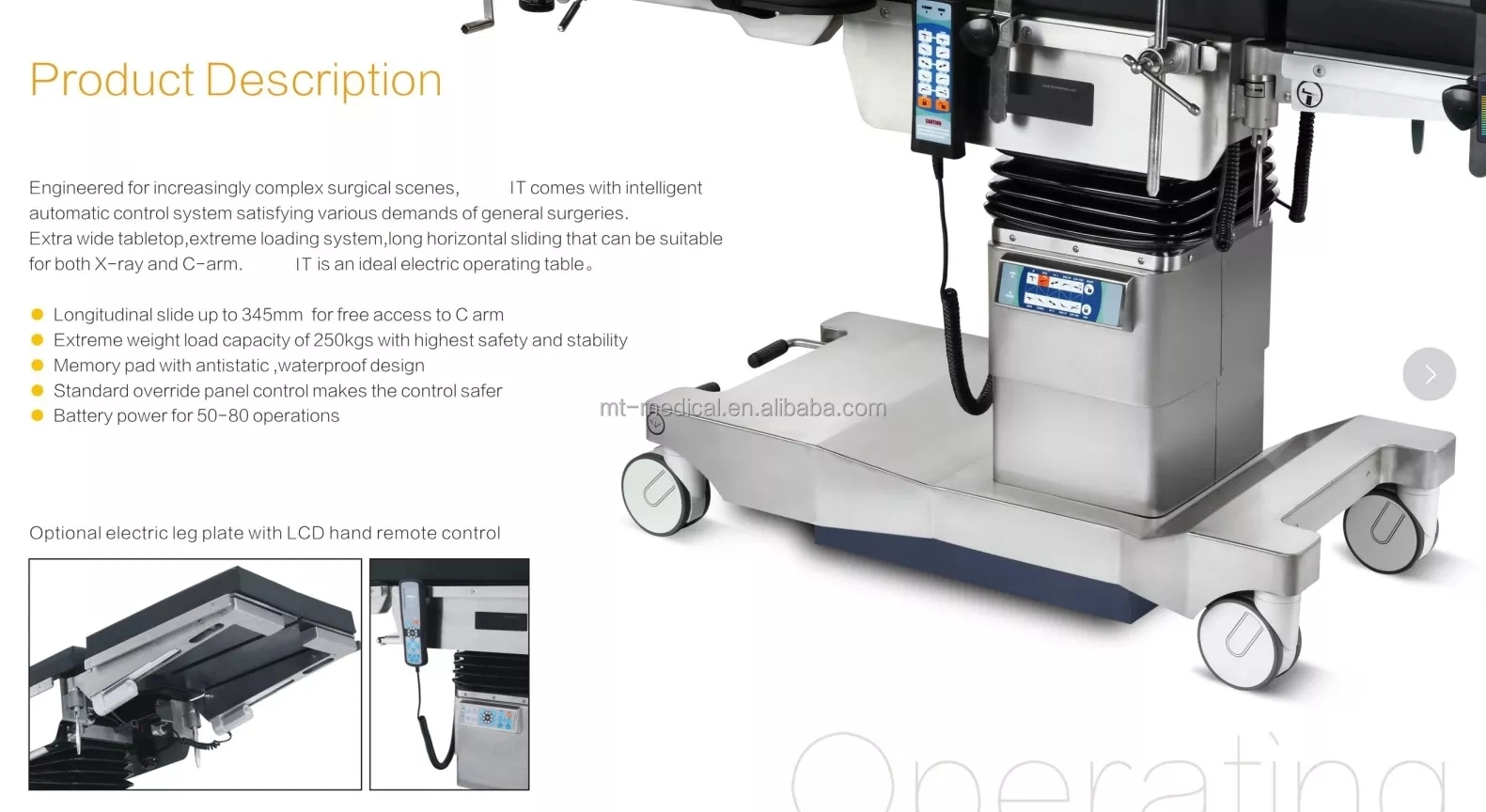 304 Table d'opération ordinaire en acier inoxydable fonctionnement lit de théâtre