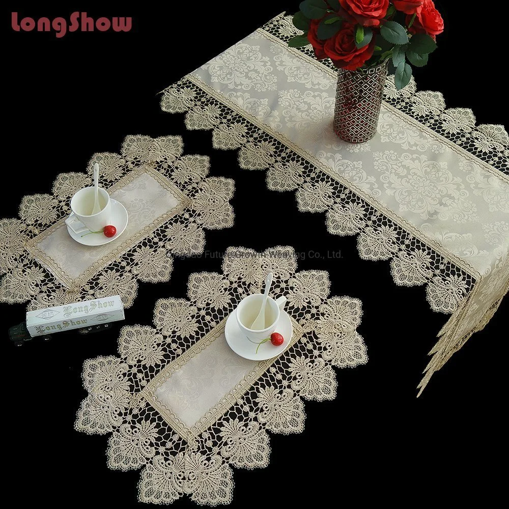 Custom Home Textile Polyester Jacquard Coffee Color Table Cloth Set/Table Cover