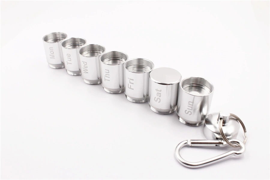 Aluminum Medicine Container Keyring Pill Box for 7 Days Travel