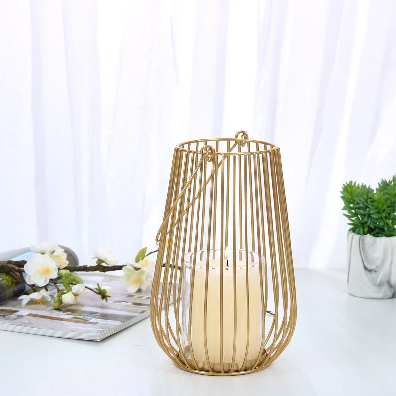 Hollow Iron Cage Candle Holder Drop Shape Luxury Gold Candle Holders