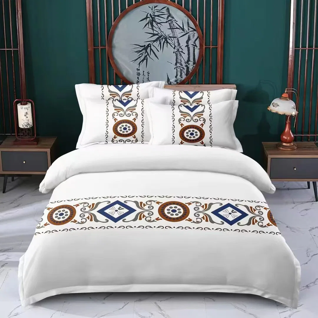 Custom Latest Design 200tc 100% Cotton White Bed Sheets for Hotels Linen Bedding Set