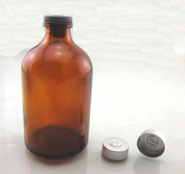 100ml Molded Antibiotics Amber Glass Bottle with Rubber Closure and Lid