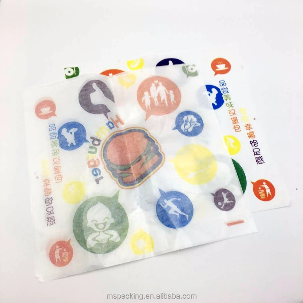 Custom Printed Burger Wrapper Wax Paper Hamburger Greaseproof Coated Paper Food Wrapping Paper with Customized Design