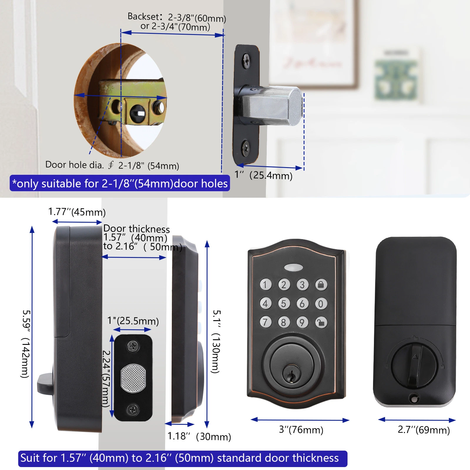 Front Door Handleset Smart Deadbolt Keyless Door Handle Key Lock Combination Lock Zinc Alloy Orb