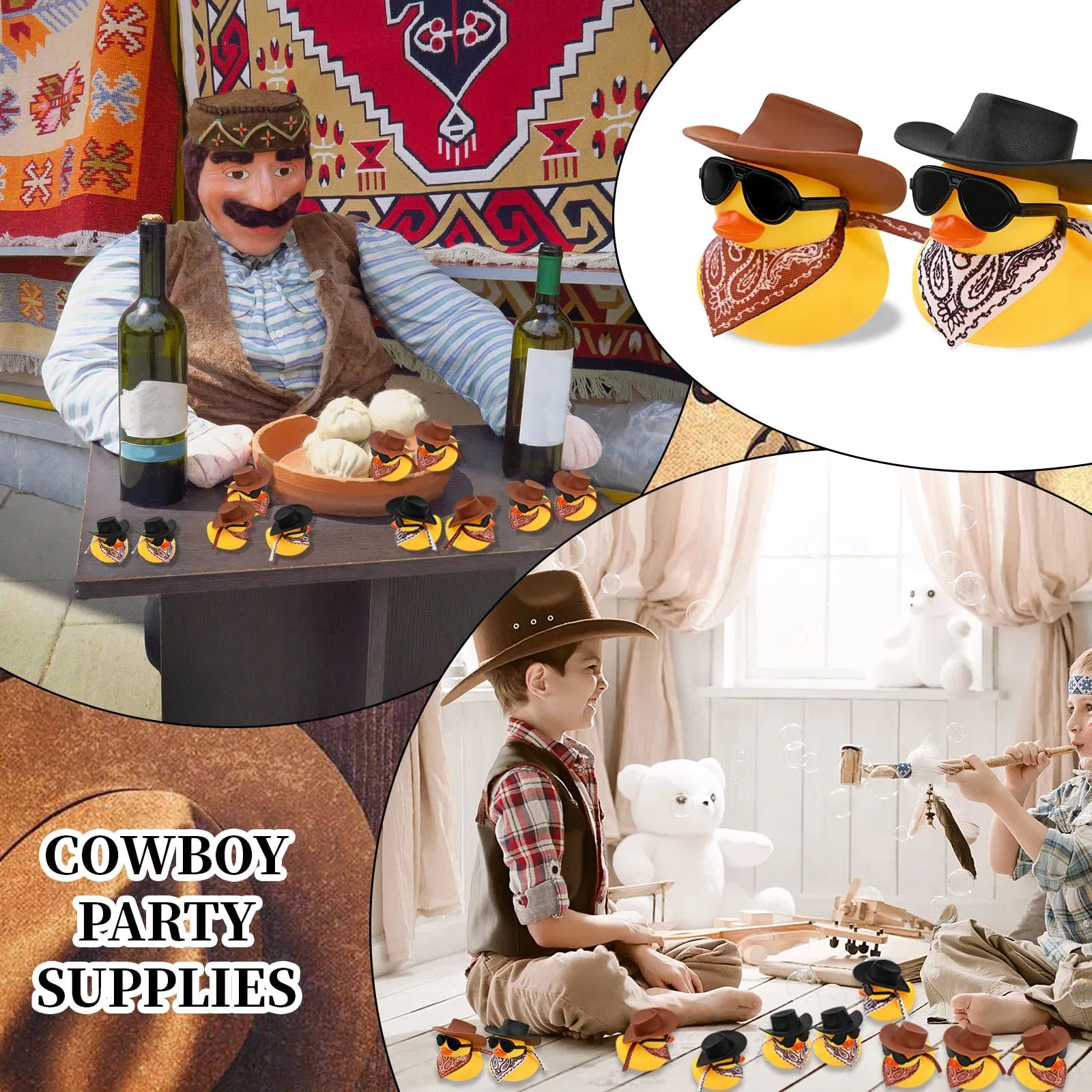 Hot Sale Cowboy Rubber Duck Including Mini Yellow Duckies Scarf Hat Toy