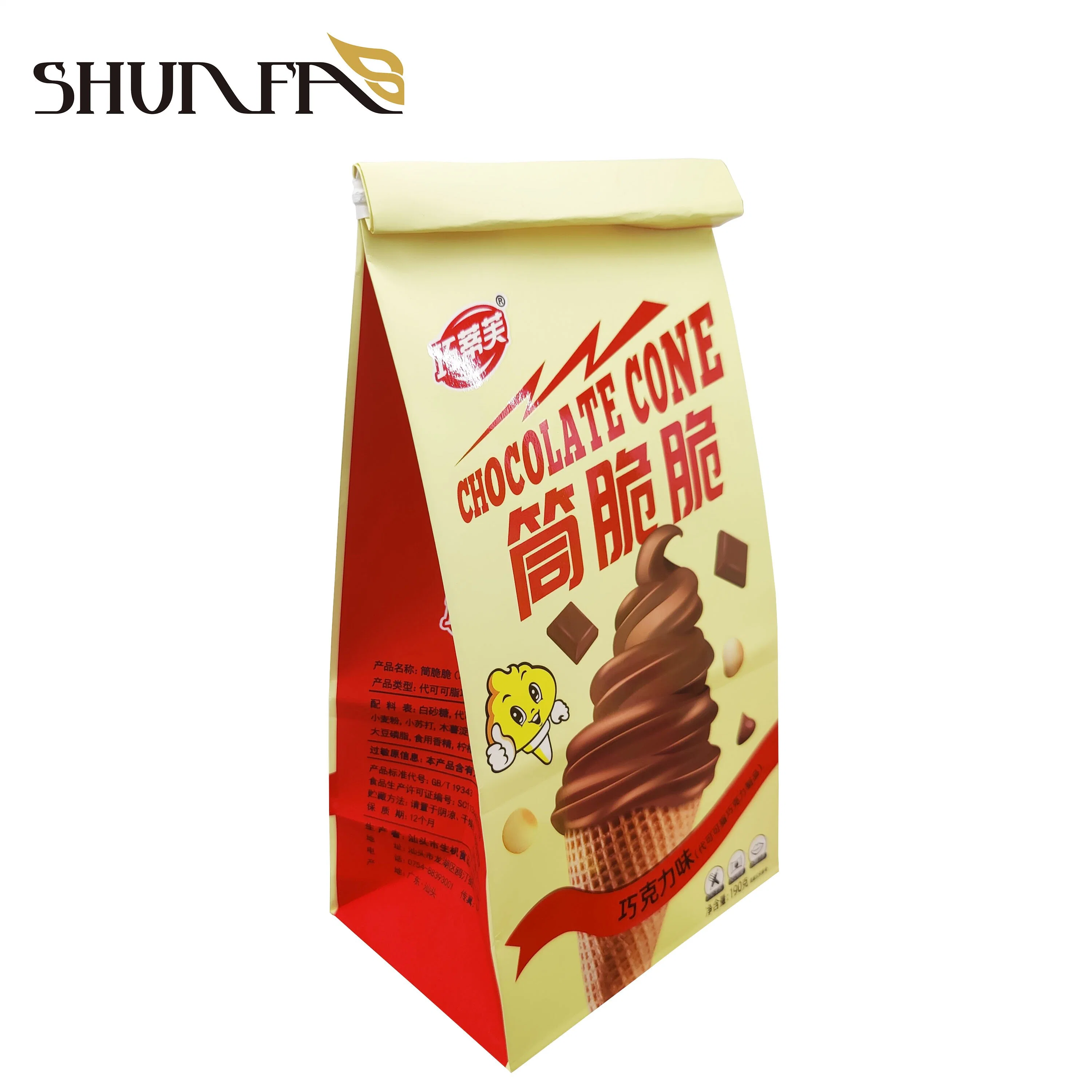 Hot Sale Square Bottom Packaging Pouch Ice-Cream Chocolate Snack Packing Bag