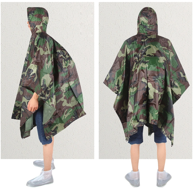 Outdoor-Produkte drei in einem Camouflage Regenmantel Wasserdicht Sporting Goodsmilitary Camouflage Poncho Adult Army Green Regenmantel