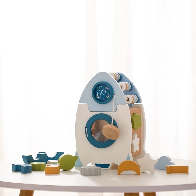 Nouveau Design 5 en 1 Jouets en Bois de Fusée Cognitive pour Bébé Jouet Éducatif Montessori