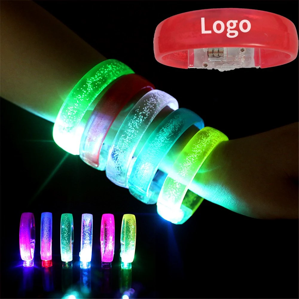 Wholesale/Supplier acrylique LED Glow in Dark Bracelet Bar concert atmosphère Bracelet de fête à bulles à DEL avec logo personnalisé et bracelet de forme bicolore