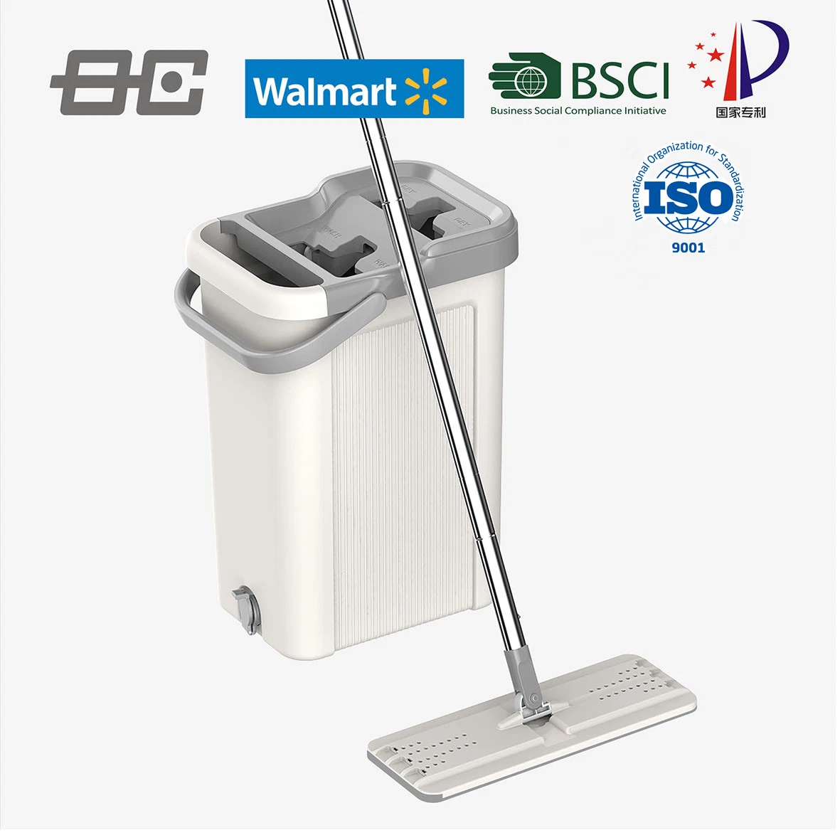 Bosheng Mop and Bucket with Wringer Set, Hands Free Flat Floor Mop and Bucket, Washable Microfiber Pads Included, Wet and Dry Use, Home Floor Cleaning System