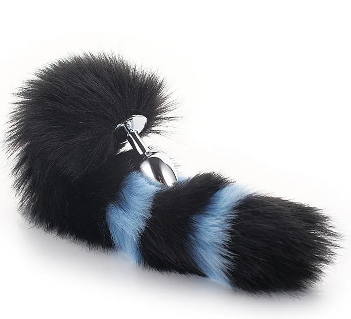 Azul y negro 3pcs / establecer buen juguete sexual de la próstata anal de pieles de animales artificiales Cola para hombres, mujeres Cosplay