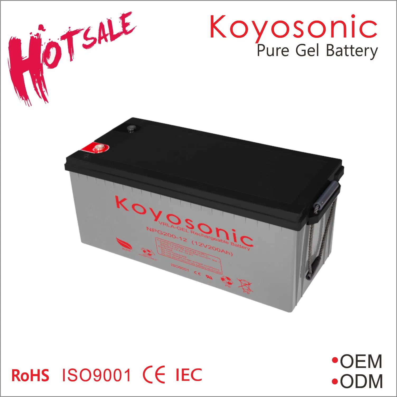 Koyosonic Rechargeable 12V 100ah 200ah Gel Battery Deep Cycle VRLA Solar Battery Home Use Solar Storage Battery