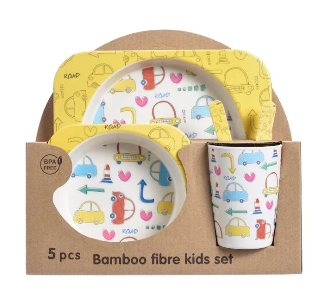 Baby Plates Children Tableware Bamboo Fibre Dinner Set for Kids