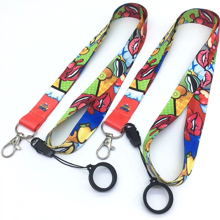 Anti-Lost Customized Sublimation Polyester Neck Strap Custom Pen Holder Lanyard Keychain with Rubber Ring