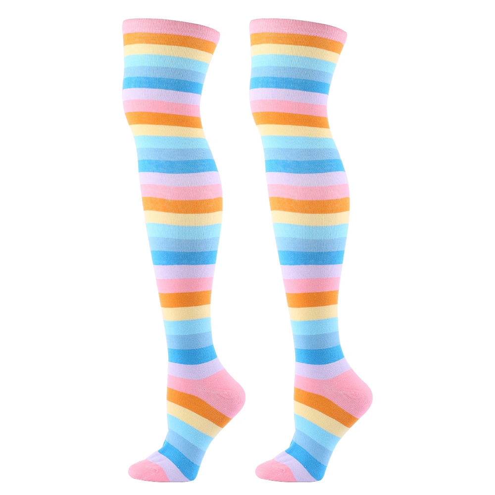 Colorful Stripes Rainbow Knee High Plus Size Compression Socks Custom Compression Athletic Sock Wholesale/Supplier Over Knee High School Girl Cycling Socks