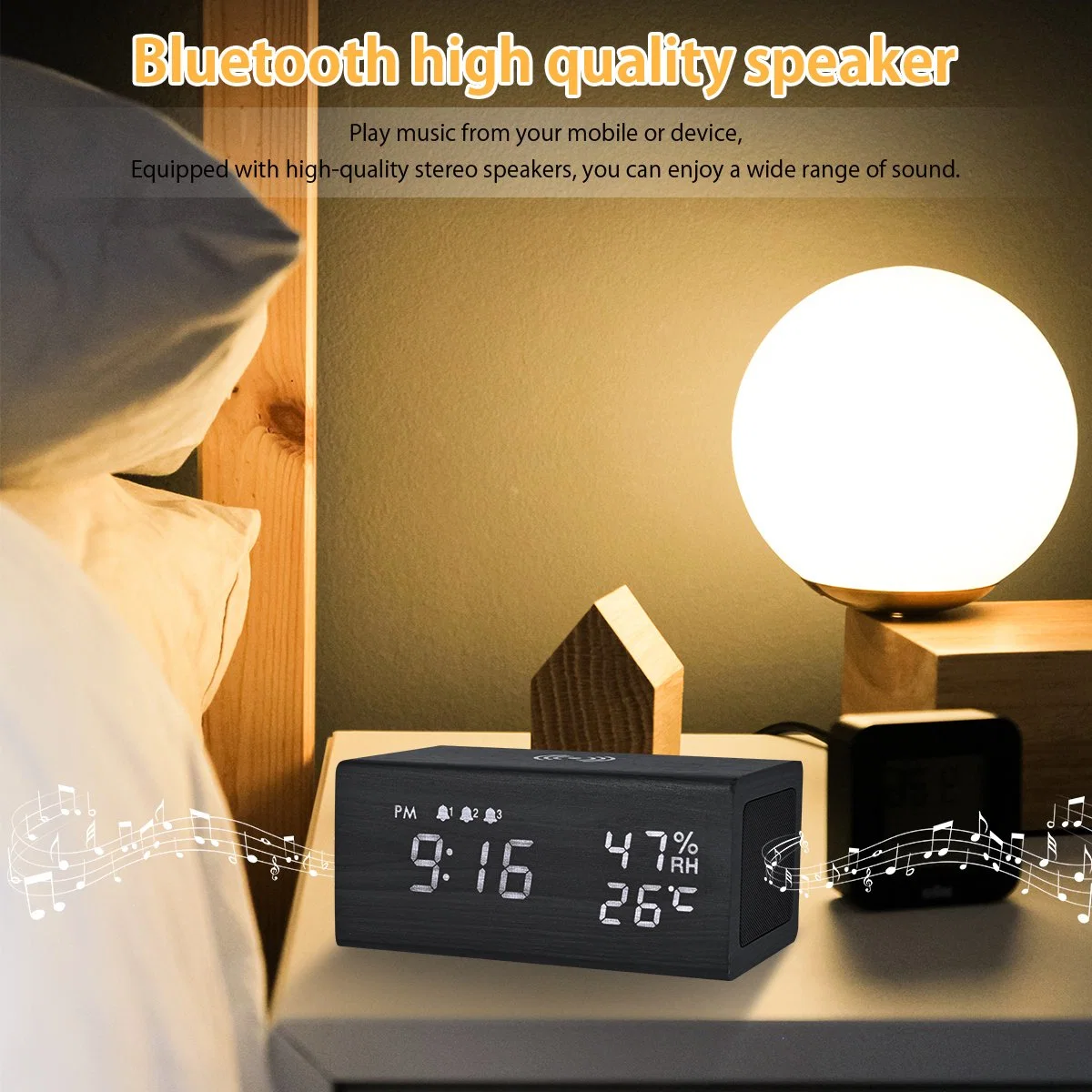 Многофункциональный роскошный бизнес-подарок Дерево светодиодный будильник с телефоном Беспроводная зарядная система с АС Bluetooth