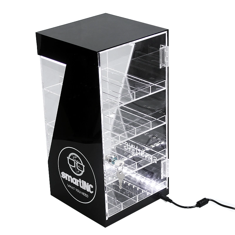 Auto Feed Products Spring Loaded Tobacco Retail Store Smoke Shop Display Case RGB Acrylic Cigarette Rack Display with LED Lights