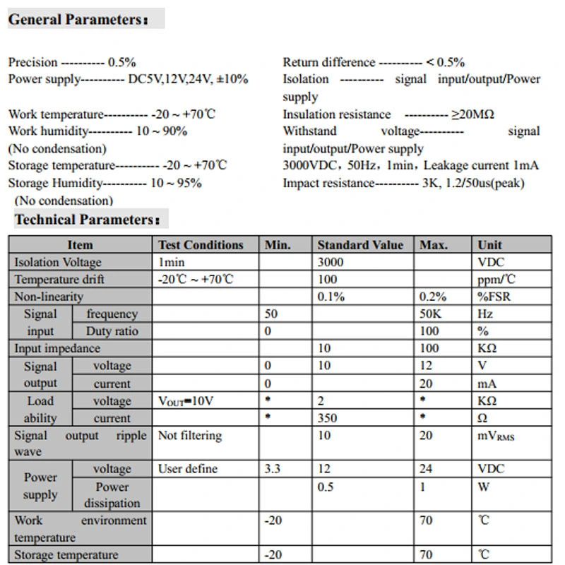 50Hz-99Hz, 100Hz-0.9kHz, 1kHz-9kHz to Current Voltage 4-20mA 0-10V Sensor Signal Isolator