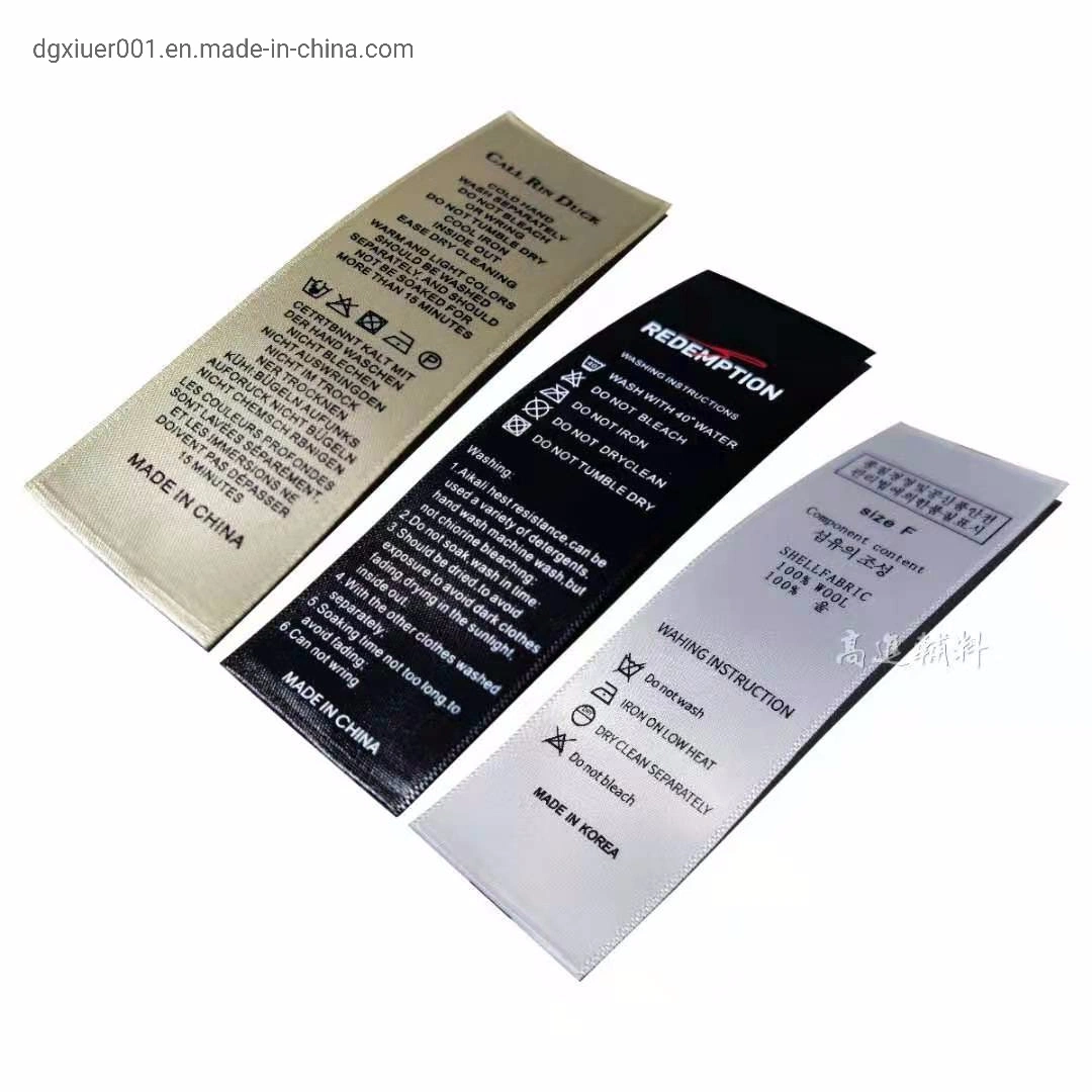 Etiqueta de roupa nome privado personalizado impressão serigráfica Fita de cetim de poliéster de instruções de lavagem de Fita Etiqueta