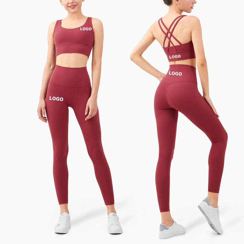 Sy-A7721 Lulu Active Wear with Pockets Leggings Suit Cross Beauty Back Gathering Belly Sports Bra Gym Fitness Yoga Set