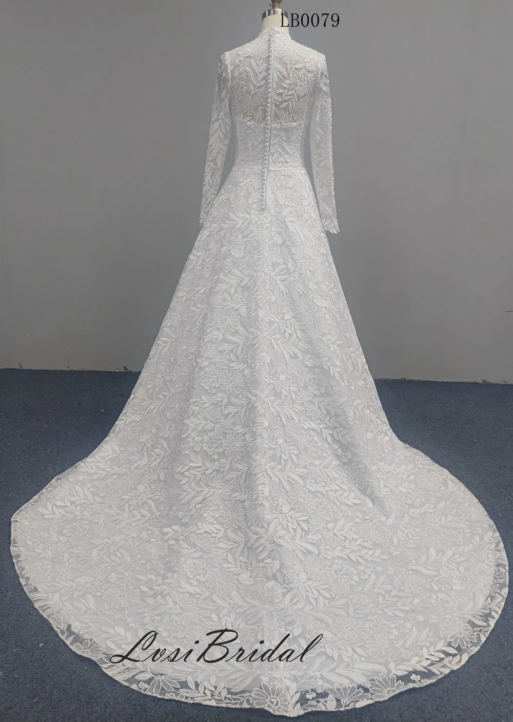 Lb0079 New Wedding Dress with High Neckline and Long Sleeve Embroidery Lace Bridal Wedding Dress Princess Dresses