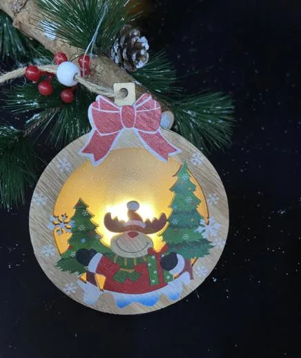 Christmas Hanging Wooden Lighted Craft Holiday Wood Ornament Hollow Pendant Decoration