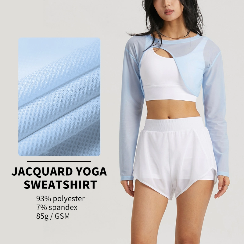 Wholesale/Supplier Factory Jacquard Yoga Top Armpit Cover Women's Summer New Casual Crewneck Fitness Clothes Light Breathable Cutout Sports Top Women's Blouse