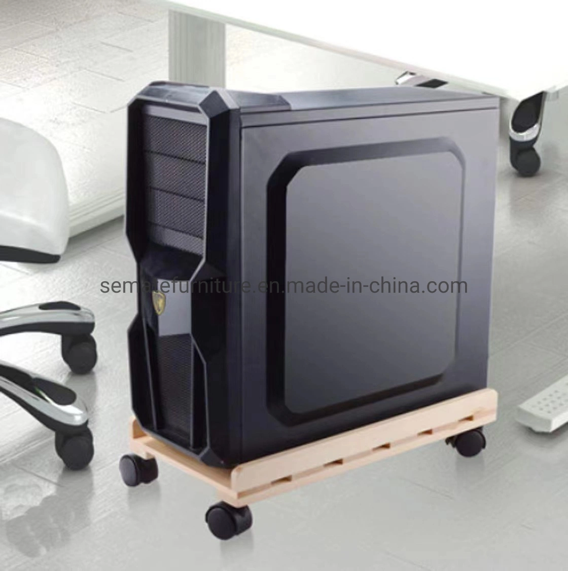 Wholesale/Supplier Practical Home Office Furniture Computer Case Rolling Shelf Wooden Stand Rack CPU Wood Stand with Mobile Casters