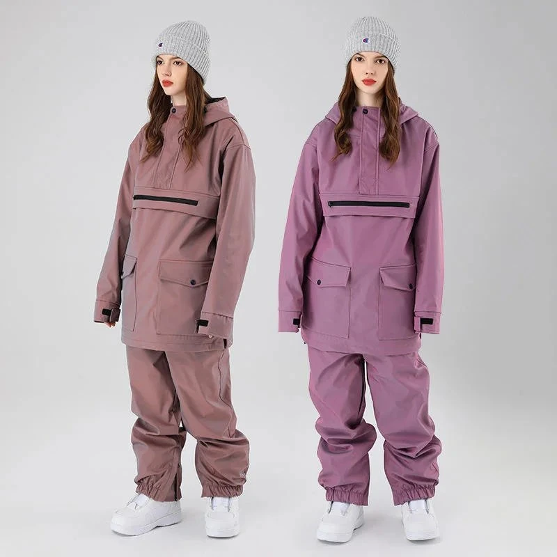 Solid Color Ski Suit Set, Windproof, Waterproof, Warm and Breathable, Skiing Couple Style