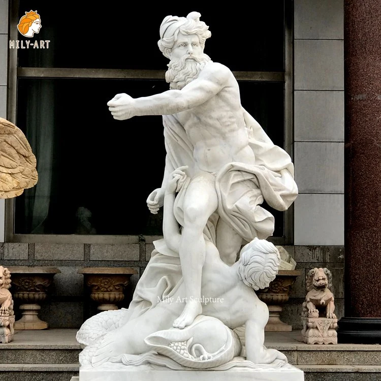 Customized Outdoor Decoration Natural Stone Marble Poseidon Sculpture