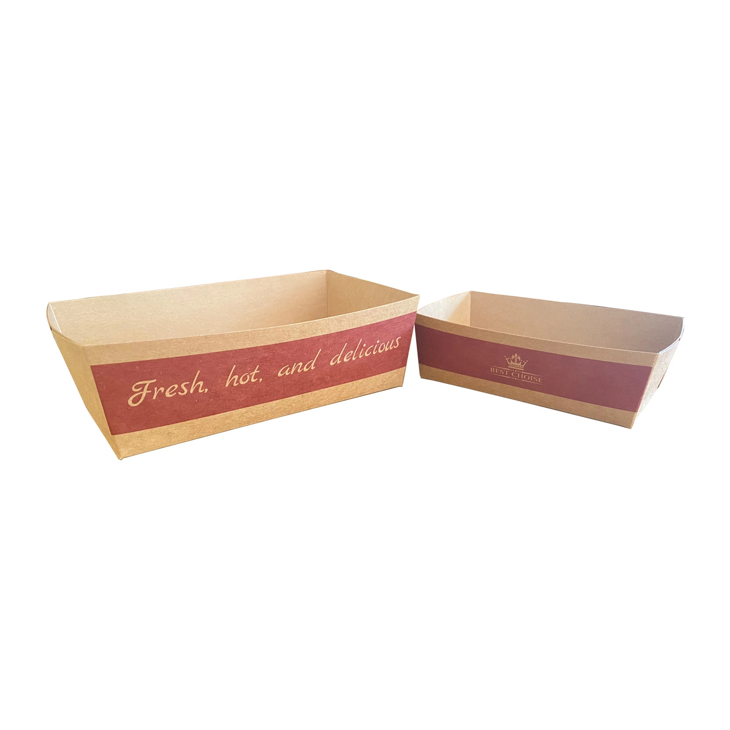 High-End Kitchenware Medium Disposable Brown Kraft Paper Food Tray Concession Tray Serving Boats for Party Snacks Plates Paper Food Packaging Container Plate