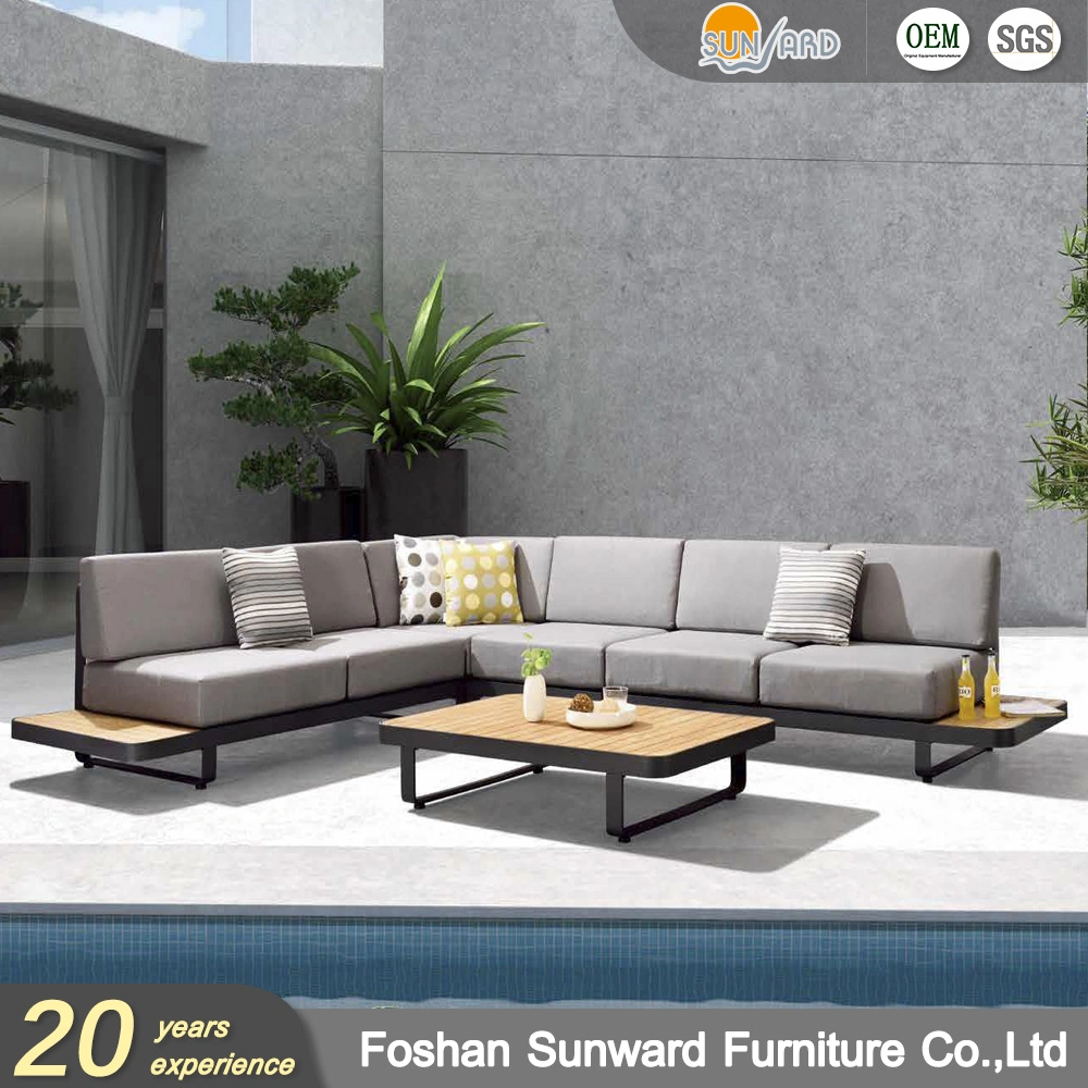 Modern Patio Garden Hotel Resort Villa Aluminum Frame FSC Teak Wood Outdoor Sofa Furniture
