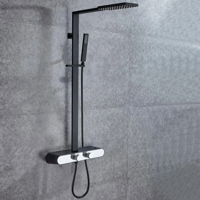 Modern Bathroom Black Square Rain Shower Set with Spray Gun Wall Mounted Shower Set