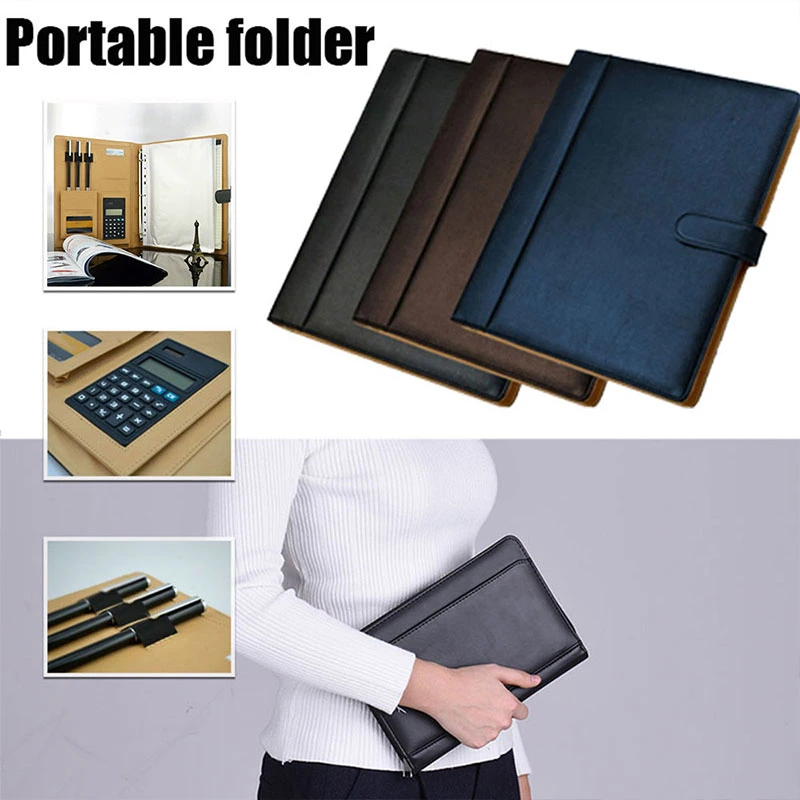 Logo Pringting File Folder A4 PU Ring Binder Display Notebook Folders with Calculator Document Bag Organizer Business Office Supplies