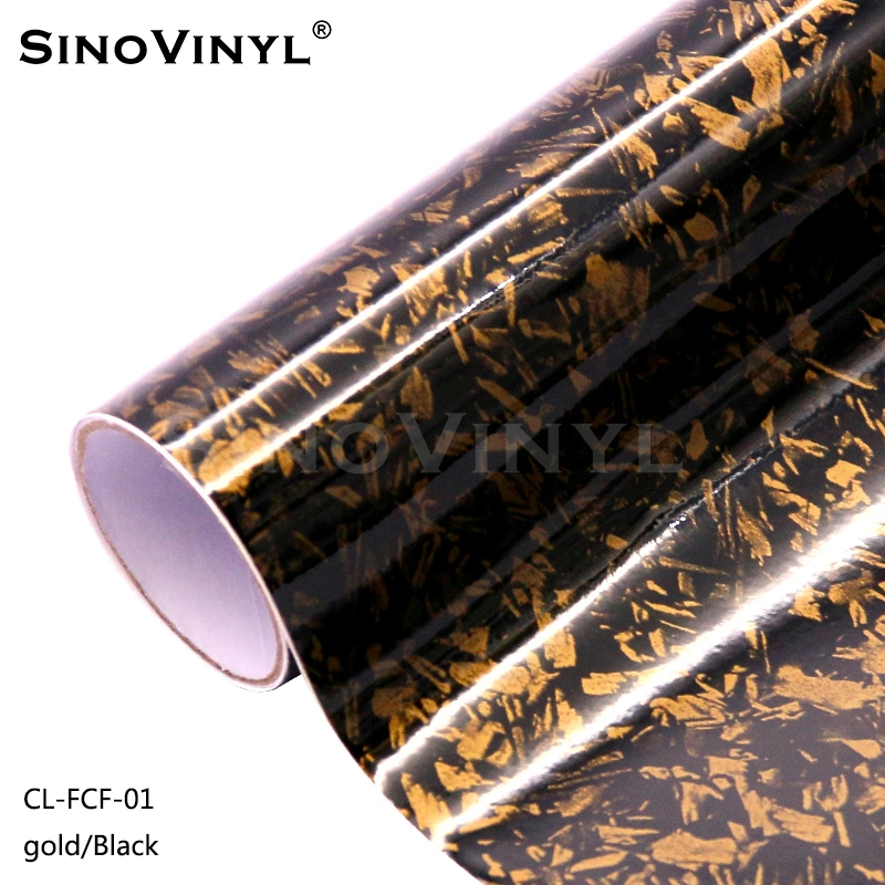 SINOVINYL Forging Pattern High Glossy Surface Gold Black Motorcycle Stickers Car Wrap Foil