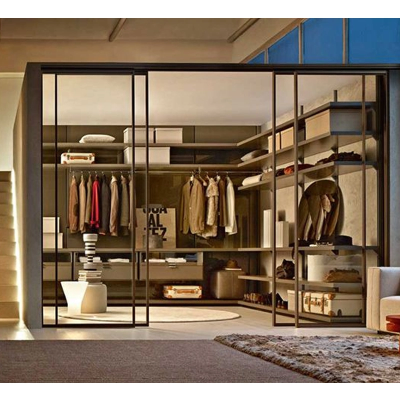 Customize Aluminum Metal Glass Walk in Clothe Luxury Hotel Furniture Bedroom Wardrobe