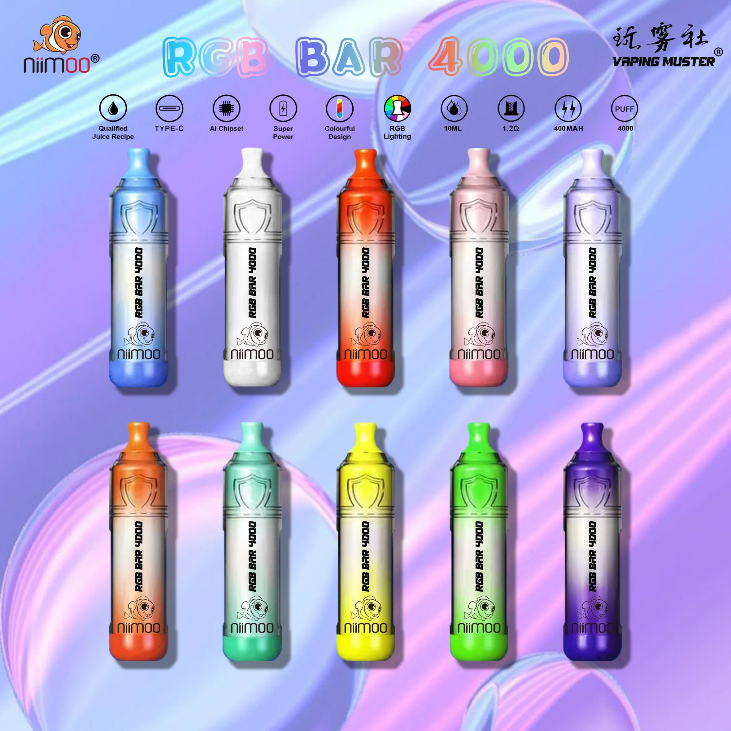 Niimoo Original Vape Factory RGB Bar 4000 Wholesale/Supplier I Disposable/Chargeable Vape Popular Vaporizer Ecigs