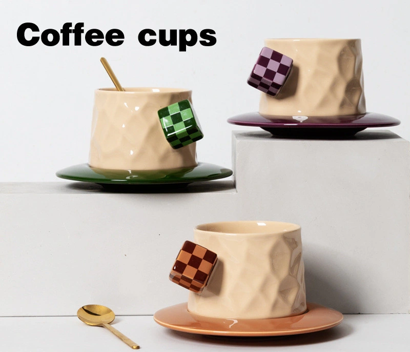 Rubik's Cube Ceramic Coffee Cup Set Niche Design Advanced Sense High Appearance Level Cup Saucer Mark Cup Afternoon Tea European Style