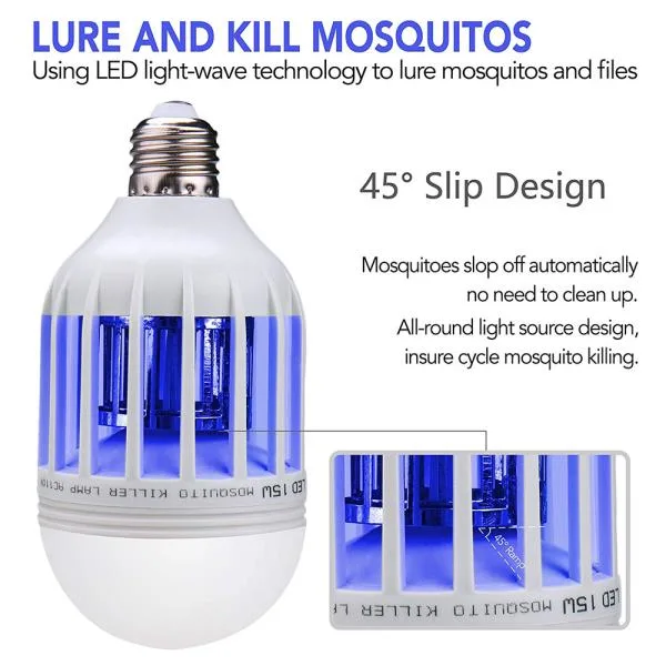 Los rayos UV E27 220V 15W Bombilla LED Lámpara de Asesino de mosquitos 2 en 1 de la trampa de los mosquitos insecto asesino Bombilla volar Matamoscas luz nocturna para el bebé