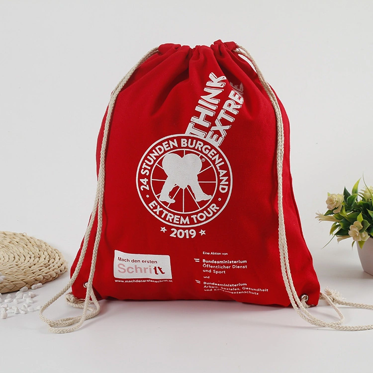 Wholesale/Supplier Red Cotton Canvas Drawstring Bag Promotional Cotton Backpack