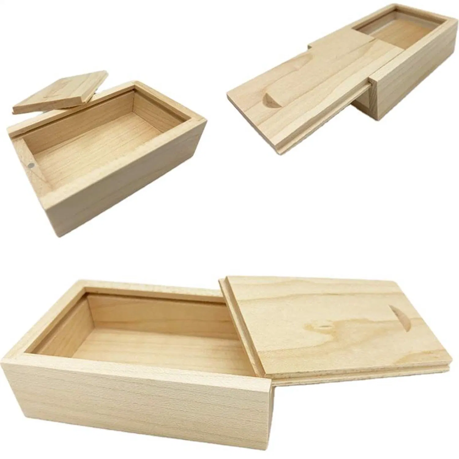 Rectángulo de madera de pino natural cuadro inacabado DIY Stash artesanales cajas con tapa con bisagras