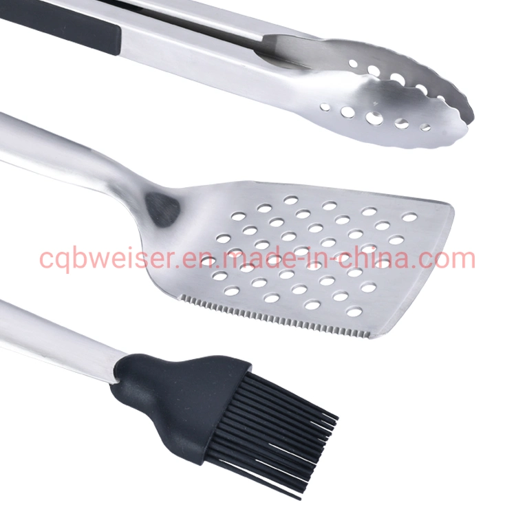 3PCS Portable Stainless Steel Spatula Fork Tongs BBQ Grill Tools