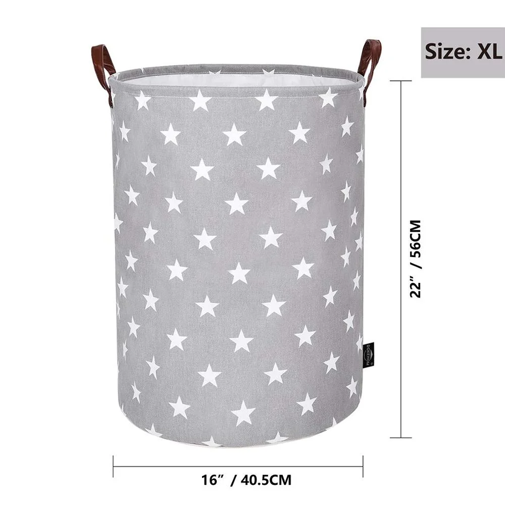 Cute Laundry Basket Canvas Linen White Dirty Clothes Folding Storage Basket